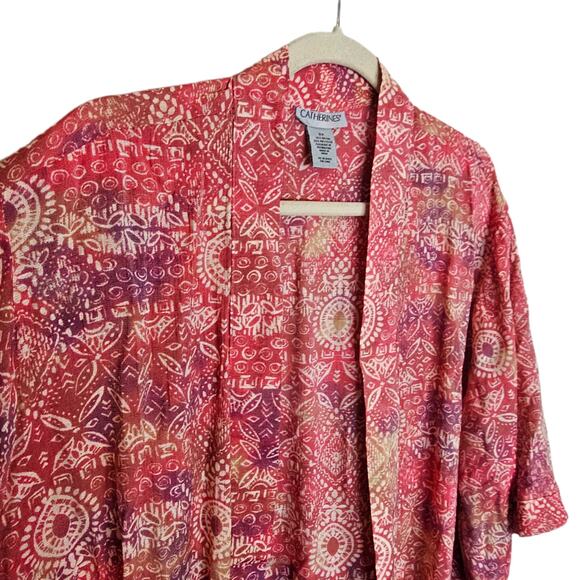 Catherines Kimono Plus Size Open Front Kimono Plus Size Floral Kimono 3X Red - Picture 4 of 7